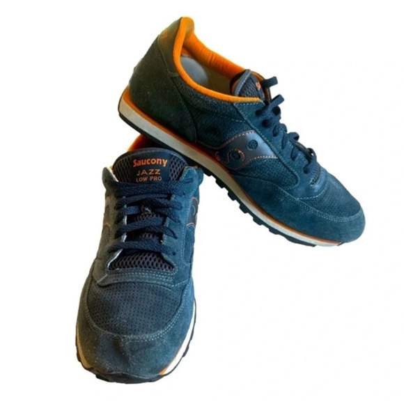 Saucony Jazz Low Pro Sneakers Suede Navy Blue & Orange Mens size 13 - Picture 1 of 8